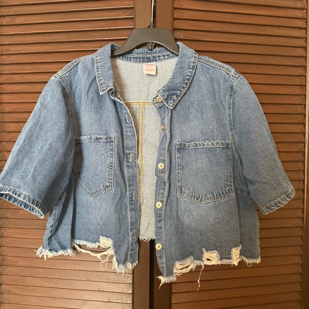 Cropped Distressed Jean Jacket